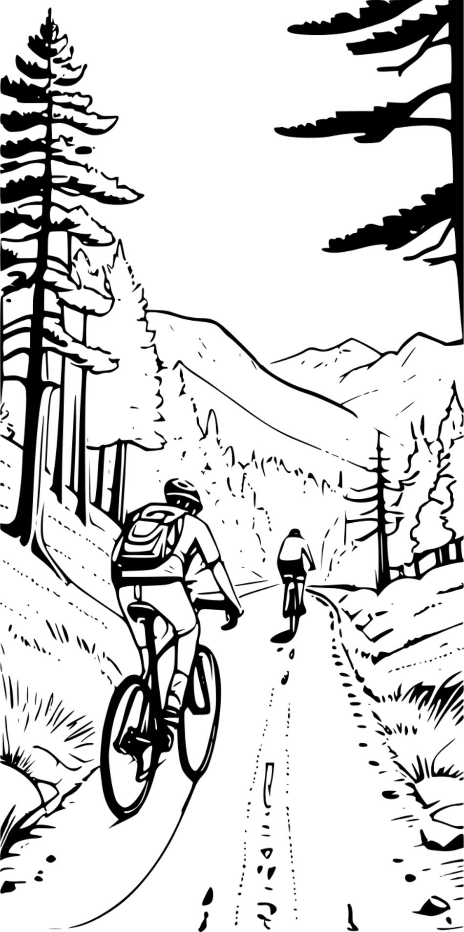 Livre de coloriage Les cyclistes recherchent de nouveaux itinéraires (Verticale)