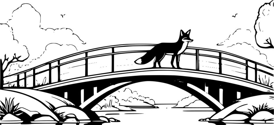 Coloring book Fox on the bridge (Horizontal)