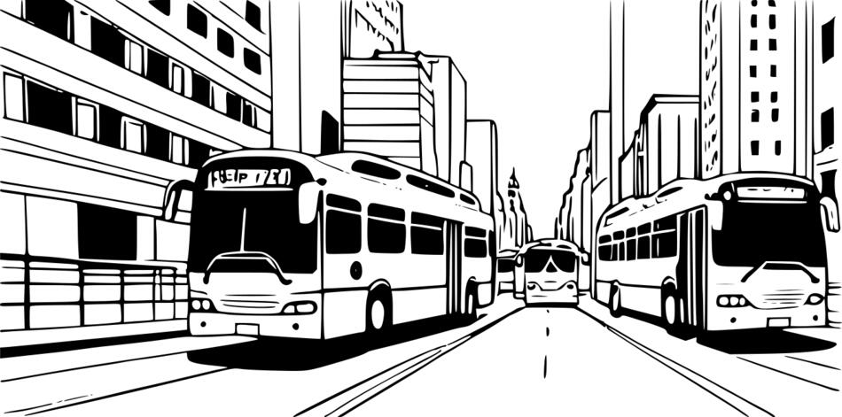 Livre de coloriage Des bus sur la route (Horizontal)