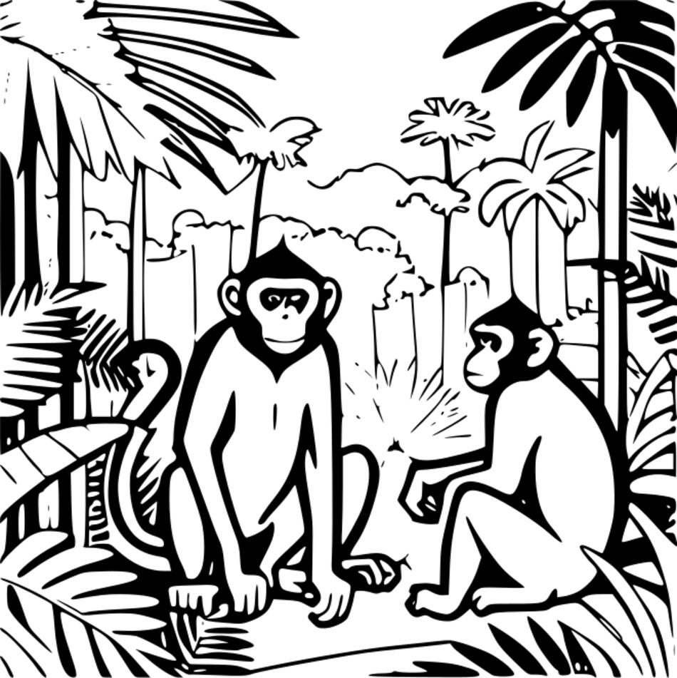 Libro para colorear monos en la jungla (Cuadrado)