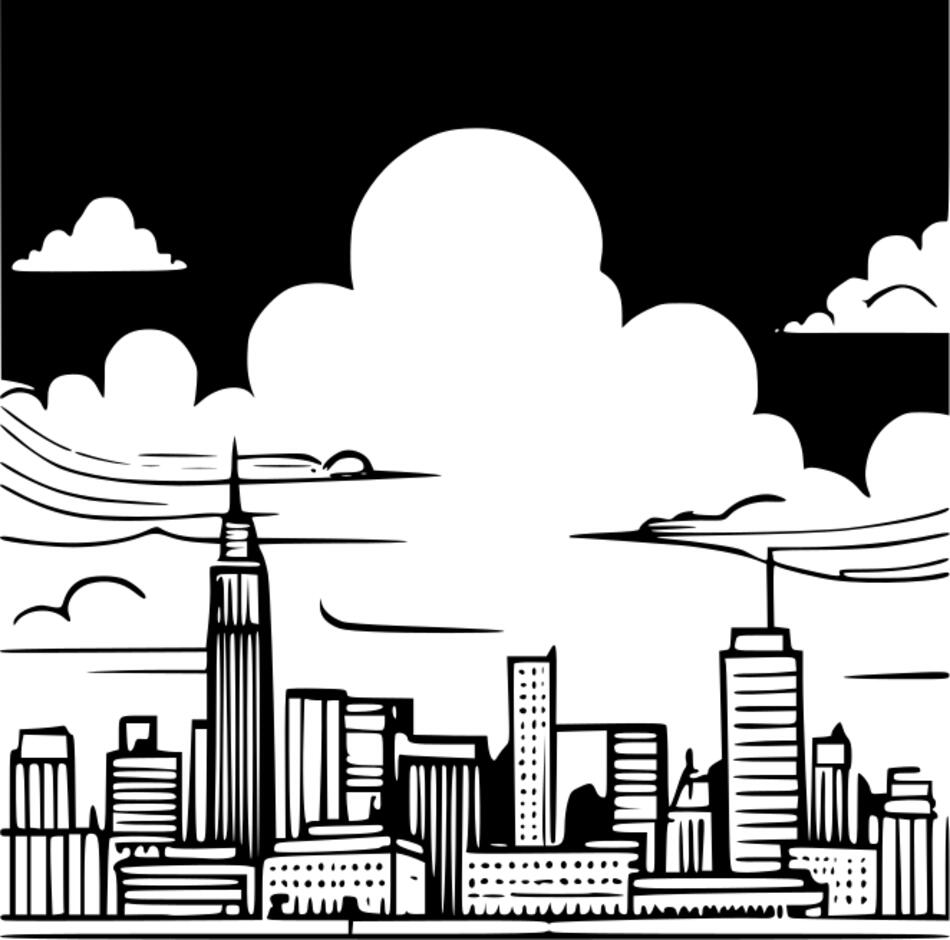 Coloring book Clouds in the city sky (Square)