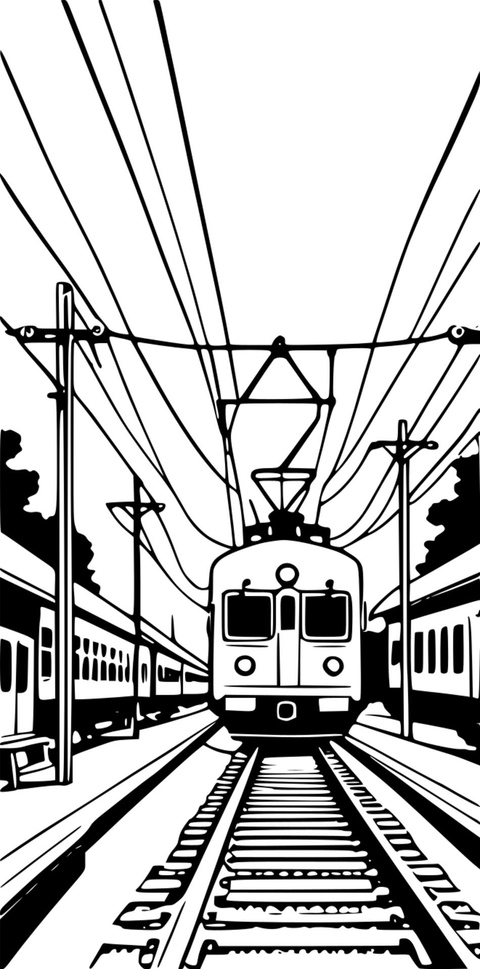 Розмальовка Потяги рухаються дорогами (Вертикальний)