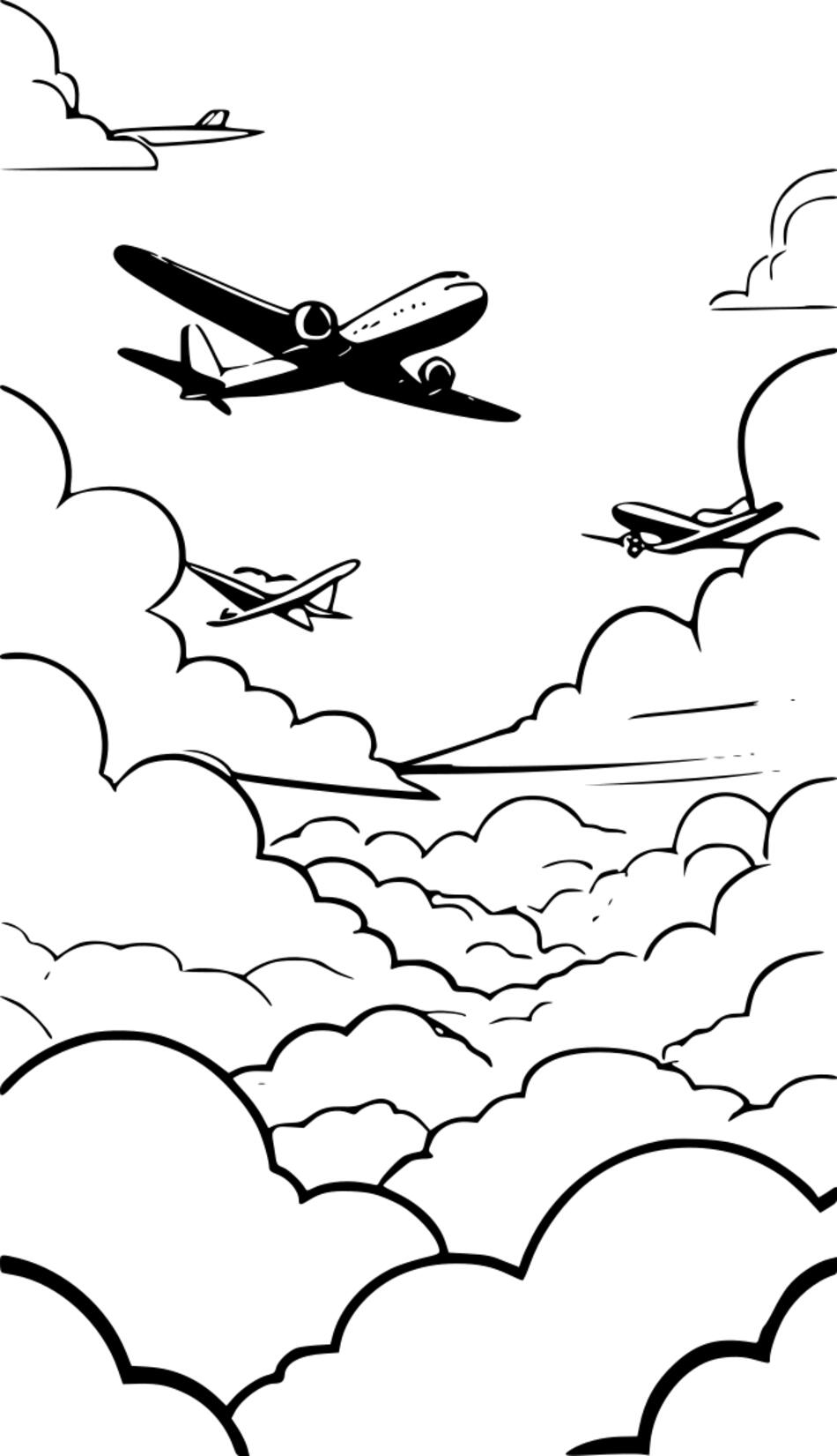 Coloring book Flying above the clouds on airplanes (Vertical)