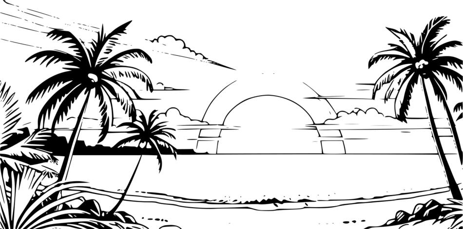 Розмальовка Пальмовий гай на березі (Горизонтальний)