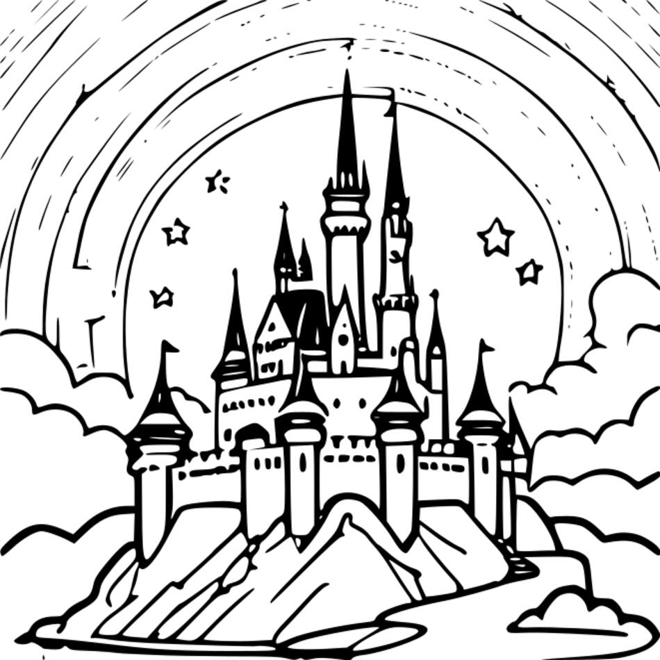 Livre de coloriage Le château scintille d'étoiles le soir (Carré)